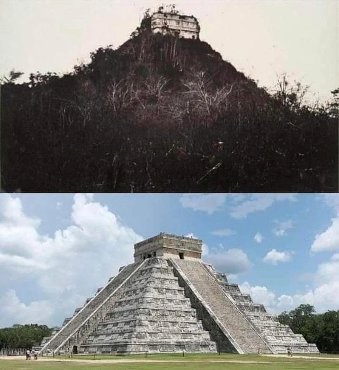 Chichen Itza before excavation and now